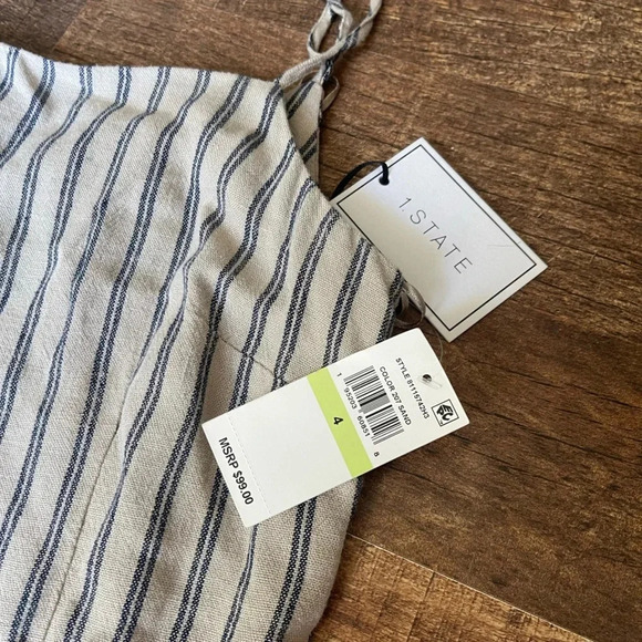1 State cocktail dress Linen stripped adjustable straps NWT - Picture 5 of 9
